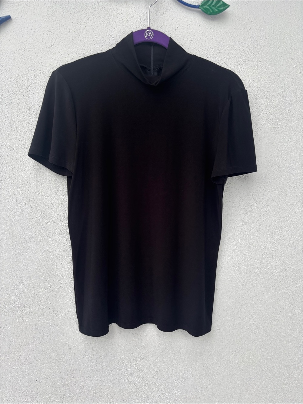 Anne Klein Black Short-Sleeve Mock Neck Top